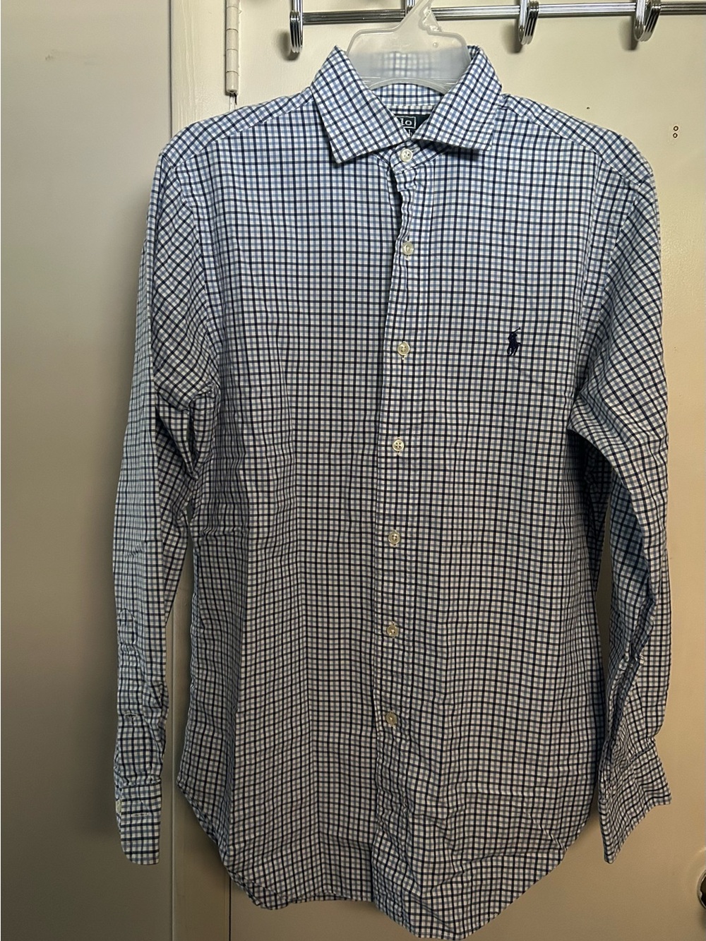 Ralph Lauren Navy and White Checked Cotton Dress Shirt